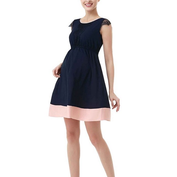 Kimi & Kai lace trimmed colour block maternity dress - Picture 1 of 9